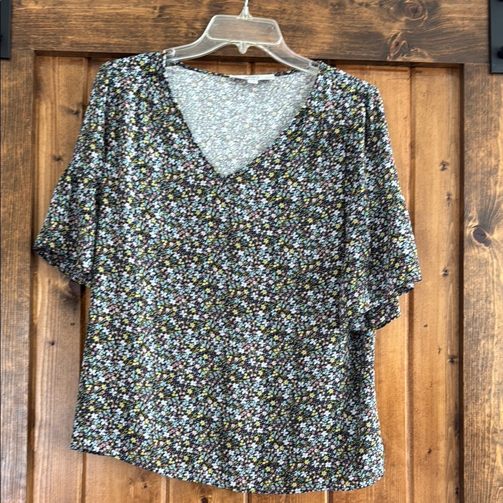 LOFT Black and White Boxy Short Sleeve Blouse